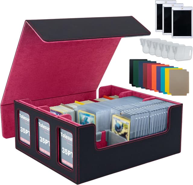 Tolesum Commander Deck Box per MTG con 3 pezzi Magnetic Card 35PT, scatola capiente con 10 divisori e 6 clip