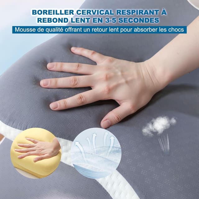 Detalle de Oreiller ergonomique cervical CloudNook en mémoire de forme, soutien de la nuque respirant