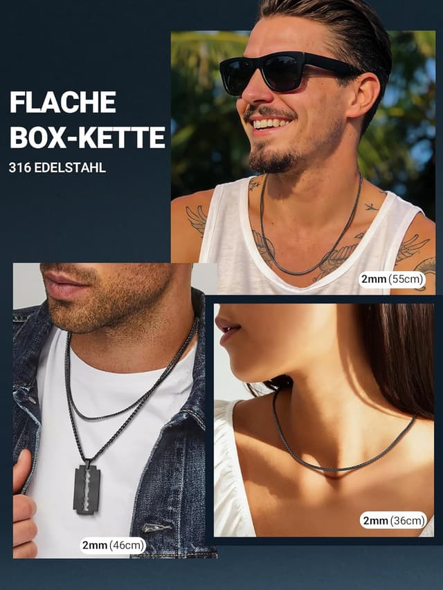 Detalle de PROSTEEL Herren-Halskette aus Edelstahl mit Karabinerverschluss – Venezianer-/Erbsketten-Optik, Breite 2–8 mm