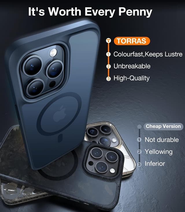 Thumbnail 6 de Torras 12FT Military Shockproof iPhone 15 Pro MagSafe case with MagSafe magnets, 20W charging support and titanium buttons (black)