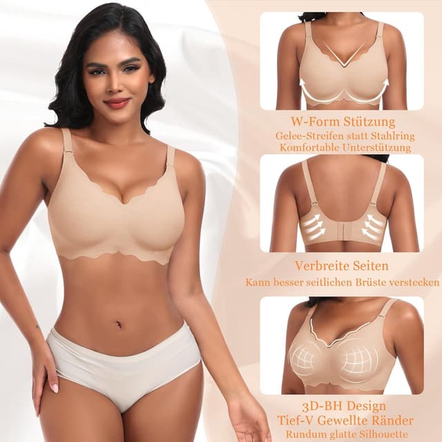 Detalle de Ganado Damen nahtloser BH ohne Bügel mit tiefem V-Ausschnitt – bequemes Bralette Soft Bustier