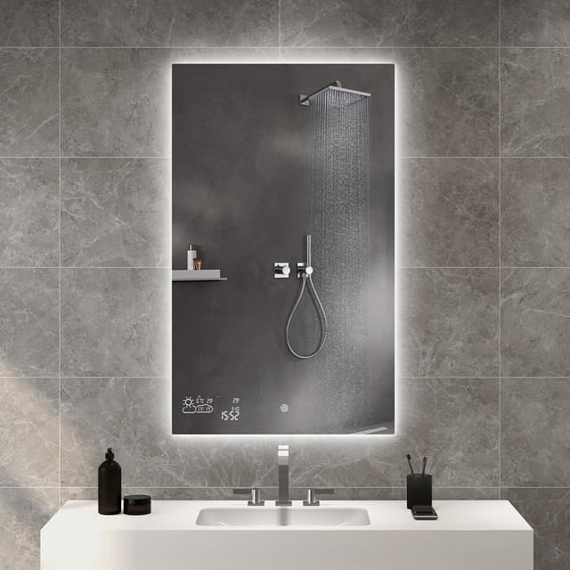 Detalle de Byecold specchio da bagno 100 x 60 cm senza cornice con LED, sensore touch e display meteo