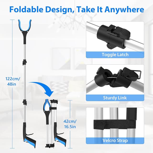 Detalle 2 de 48" (122 cm) Long Litter Pickers – Extra Long Grabber Stick with 360° Rotating Head (Blue)