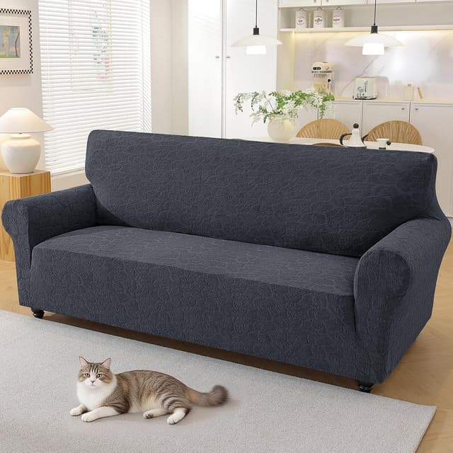 Detalle de YSTELLAA Copridivano 3 posti con braccioli elasticizzato lavabile antiscivolo antimacchia, grigio scuro