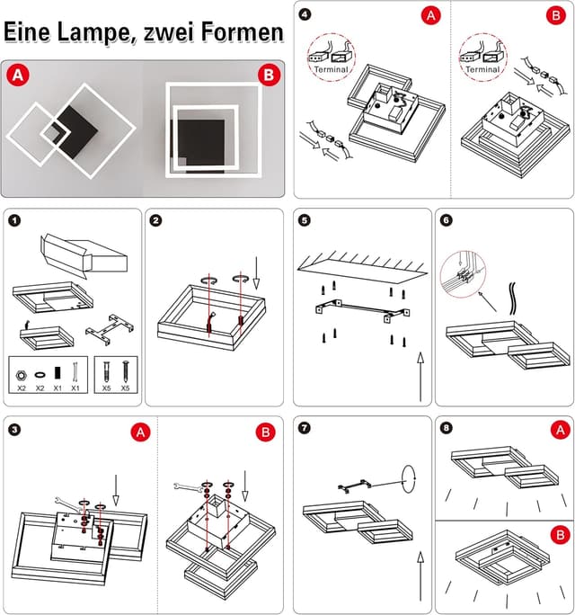 Detalle 2 de SEATAIN LED Deckenleuchte Schlafzimmer, geometrisch schwarz, 30 W (3000 lm) mit Fernbedienung, 3000–6000 K und Nachtlicht