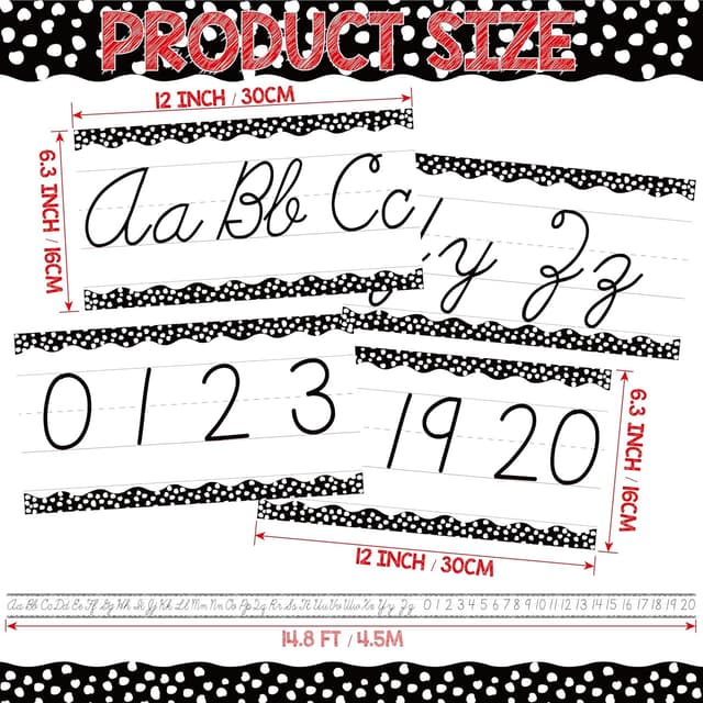 Detalle de 15 Pieces Cursive Alphabet Line Classroom Wall Strips