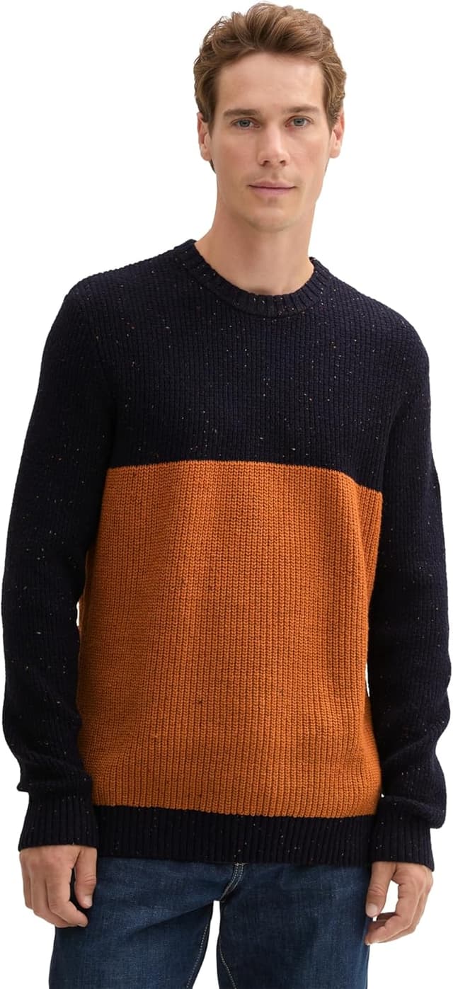 Detalle de TOM TAILOR Pullover da uomo in jersey testurizzato con logo sulla manica