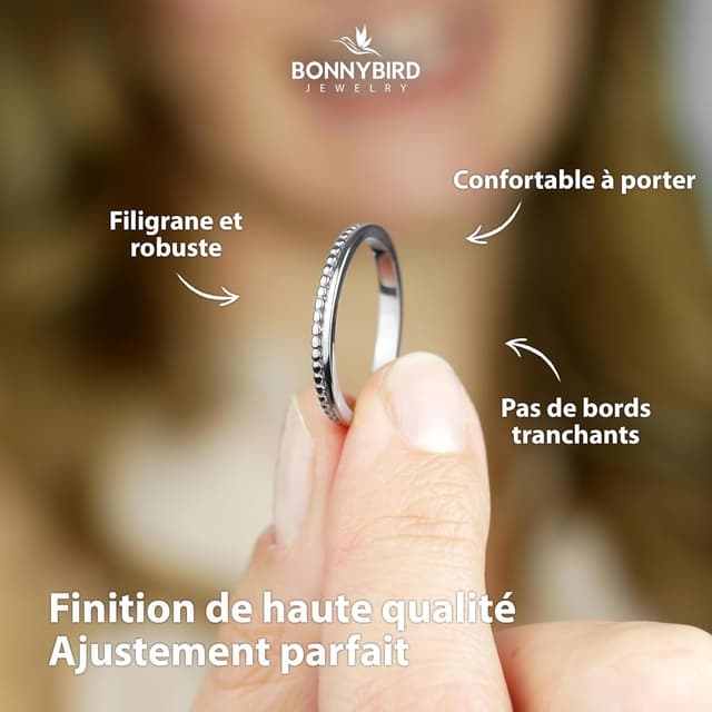 Detalle de Lot de bagues femme BONNYBIRD en acier inoxydable 316L — set argent résistant à l’eau