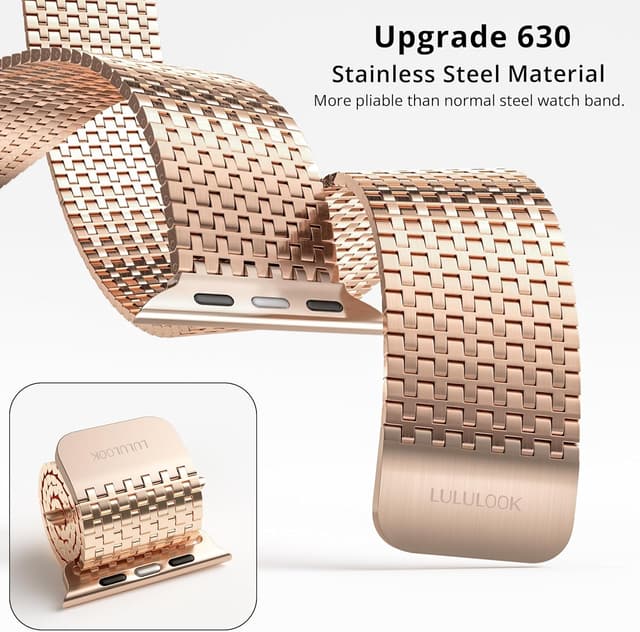 Detalle 2 de LULULOOK Milanese Loop Magnetic Clasp Stainless Steel Band for Apple Watch (Series 11 to 1/SE, incl. Ultra models)