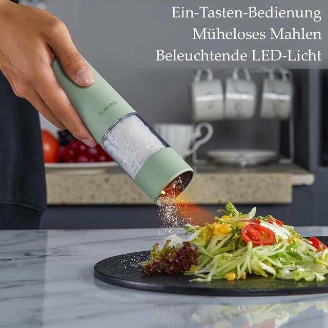 Detalle 2 de TLYSXPRO elektrische Salz- und Pfeffermühle im 2er-Set (USB wiederaufladbar, einstellbare Grobheit) – weiß