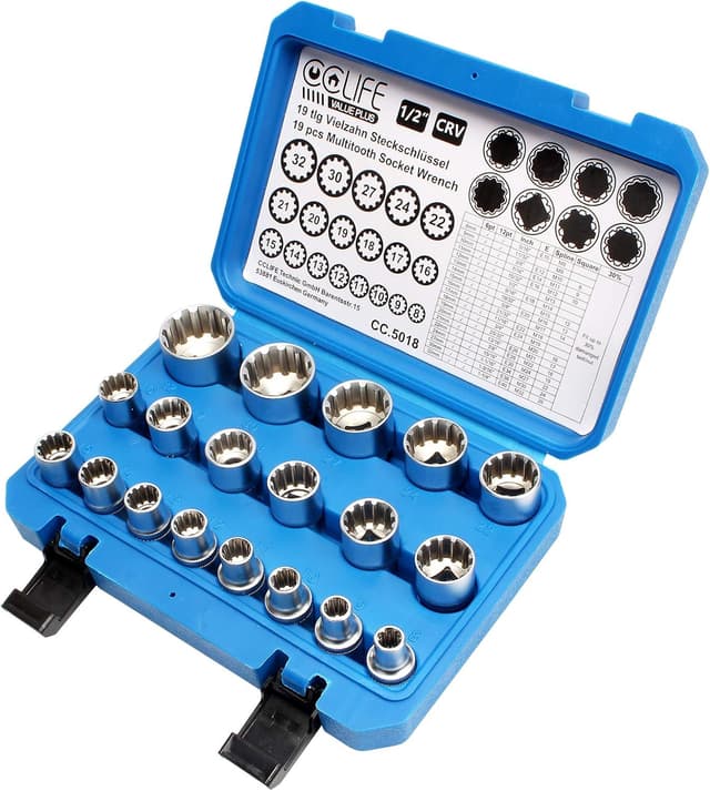 Thumbnail 6 de CCLIFE Jeu de 19 douilles multidents 1/2" XZN (8 à 32 mm)