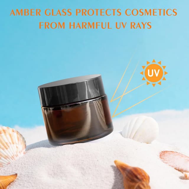 Detalle de 50ml Amber Glass Jars (6 Pack) by GAUATO – Reusable cosmetic storage pots with lids, for creams, lotions & travel