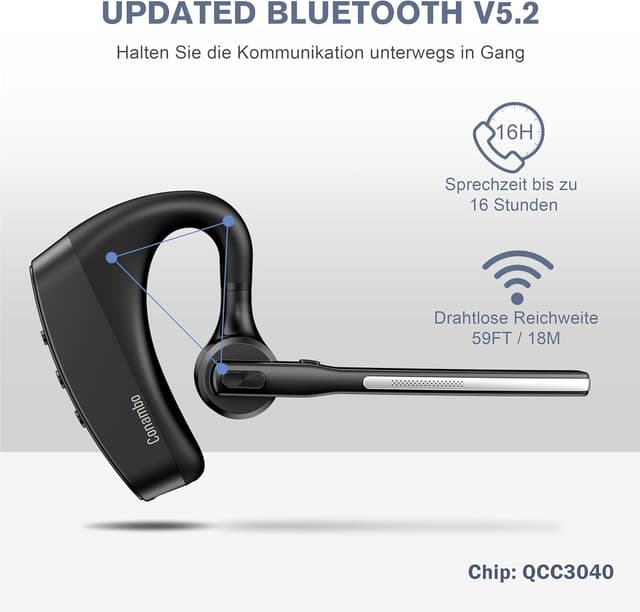 Detalle 2 de Conambo Bluetooth Headset V5.2 – kabellose Ohrhörer, 750 mAh Ladeetui