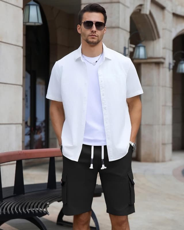 Detalle 2 de APTRO Men’s Cargo Shorts with Elastic Waistband & Drawstring (100% Cotton Twill) – Big & Tall Relaxed Fit