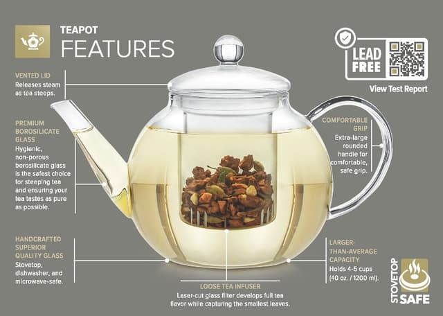 Thumbnail 3 de Teabloom Glass Teapot with Infuser 34oz
