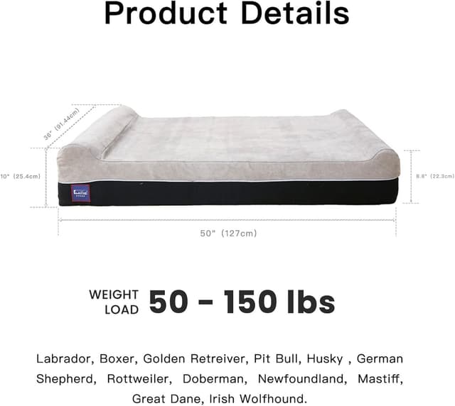 Detalle de Laifug Orthopedic Memory Foam Extra Large Dog Bed Pillow (50x36x10in) with Waterproof Liner and Removable Cover