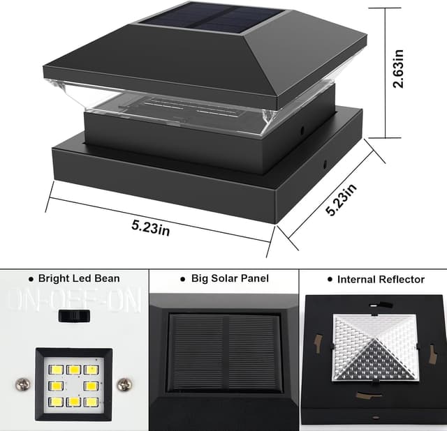 Detalle 2 de T-SUNUS 4 Pack Solar Post Lights (Warm 3000K / Cool 6000K) IP65 Outdoor LED Fence & Deck Cap Lights