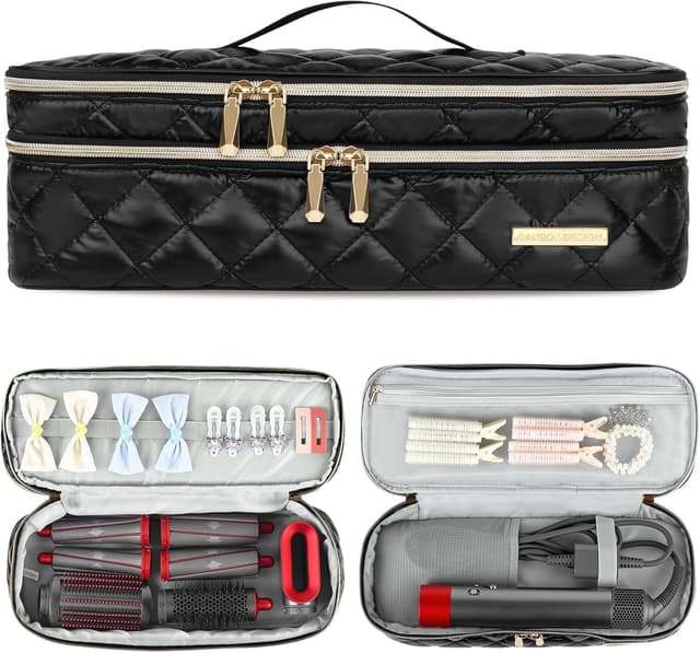 Detalle de CANBOX Travel Carrying Case for Hair Dryer Tools (Shockproof Double-Layer) – Black