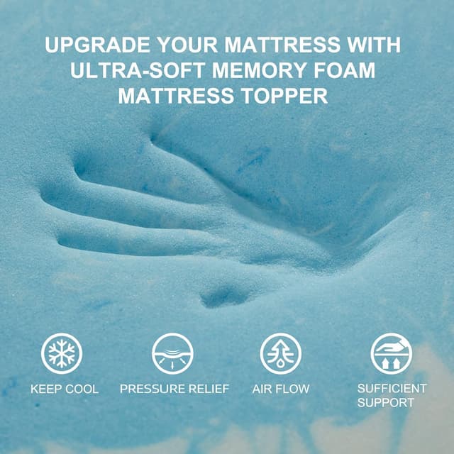 Detalle de SINWEEK 2 Inch Mattress Topper (5-Zone Gel Swirl Memory Foam) – Twin Size Blue