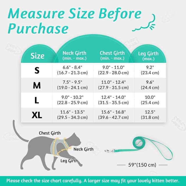 Detalle 2 de rabbitgoo Cat Harness and Leash Set (Escape Proof, Reflective Strip) – Adjustable Soft Vest Harness, Green, Size M