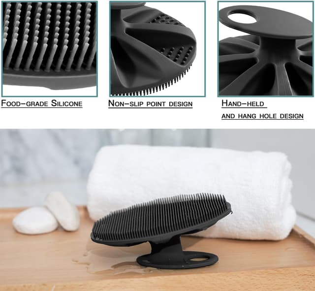 Detalle de INNERNEED Soft Silicone Body Scrubber Handheld Shower Brush (Black) for gentle cleansing and exfoliation