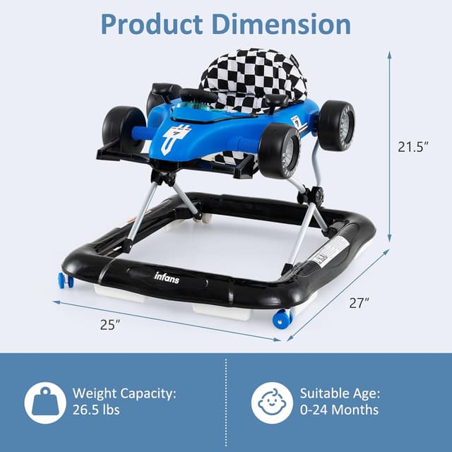 Detalle de INFANS 4 in 1 Baby Walker (Foldable Toddler Activity Center with Adjustable Height, Blue) — Music & Lights