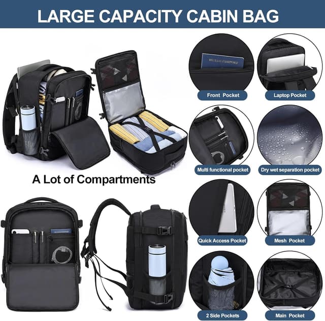 Thumbnail 3 de Mochila Viaje 40x30x20 para Ryanair, Vueling, Mochila Cabina 40x20x30 Mochila Viaje Cabina Avion con Compartimento Impermeable 24L Equipaje de Mano Bolsa Portatil 14 Pulgadas para Trabajo, Viajes