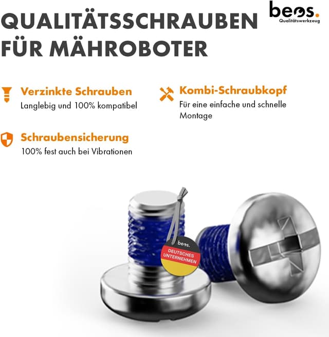 Detalle de beos 30 x Premium Titan Ersatzmesser für Bosch Indego & Honda Miimo inkl. Schrauben mit Sicherung