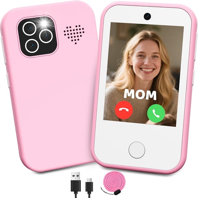 Detalle de CHAKEYAKE Telefono per Bambini 4G sbloccato con schermo touch HD da 2,8" e fotocamere dual (rosa)
