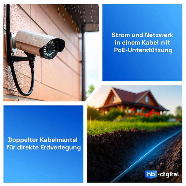 Detalle de HB-DIGITAL Outdoor-Netzwerkkabel CAT 7, 25 m, für direkte Erdverlegung – GHMT zertifiziert, S/FTP, AWG23