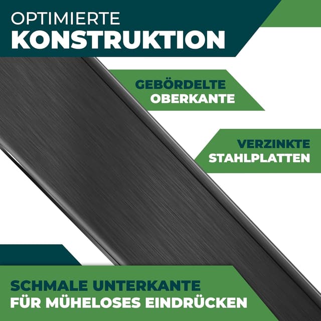 Detalle de KESSER® Rasenkante/Beeteinfassung Beetbegrenzung mit Stecksystem, Metall (schwarz) + Handschuhe, 15 m, 100 x 18 cm