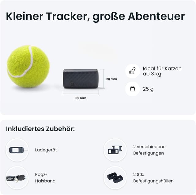 Detalle 2 de Tractive Mini Smarter Katzen GPS Tracker Bundle (inkl. Gummihalterung & Sicherheitshalsband) – Live-Ortung & Positionsverlauf