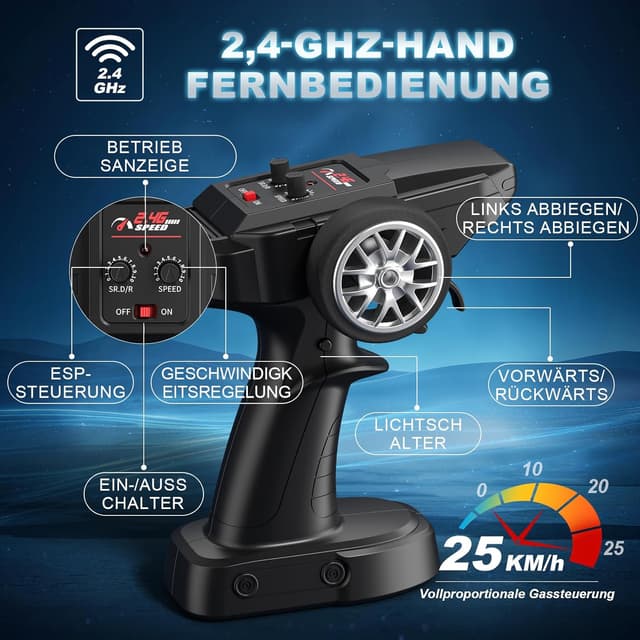 Detalle 2 de Lamborghini RC Drift Auto (1:24) Mini 4WD – ferngesteuertes Drift-Car mit LED und bis zu 25 km/h