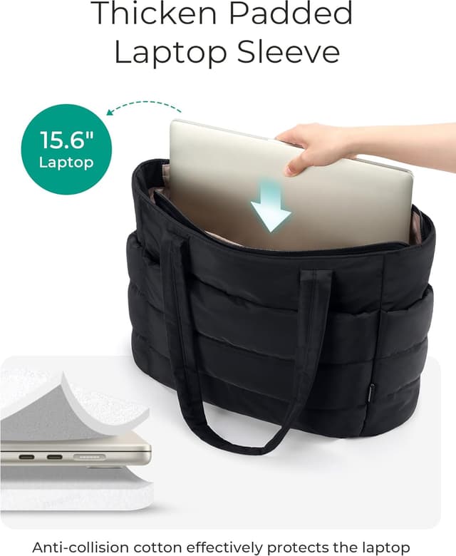 Detalle de bagsmart Women’s Tote Bag – Lightweight fluffy puffer shoulder bag with compartments