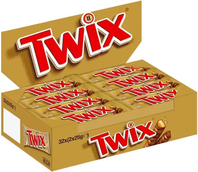 Detalle de Twix barres chocolat au lait, biscuit et nappage caramel – boîte de 32 barres individuelles