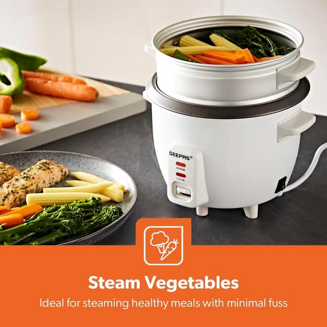 Detalle 1 de GEEPAS Rice Cooker with Steamer (0.6L) with Keep Warm & Tempered Lid