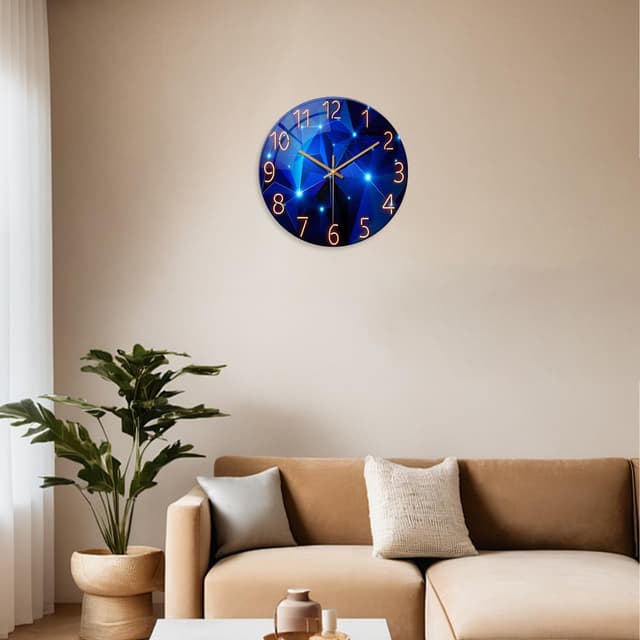 Detalle 2 de Constantplanet Blue Wall Clocks: batteriebetriebene Glas-Wanduhr ohne Ticken (ab 16 Zoll)