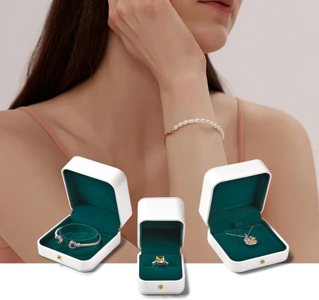 Detalle de Papten Caja de Regalo de Cuero Verde y Blanco