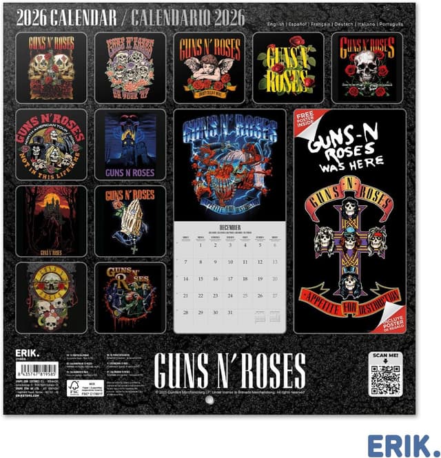 Detalle 2 de Grupo Erik Calendario da muro 2026 Guns N' Roses 30x30 cm 📅