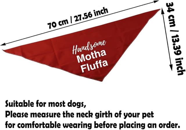 Detalle 2 de Generic “Handsome Motha Fluffa” dog bandana (Handsome Red) – 1 piece, funny phrase pet neckerchief