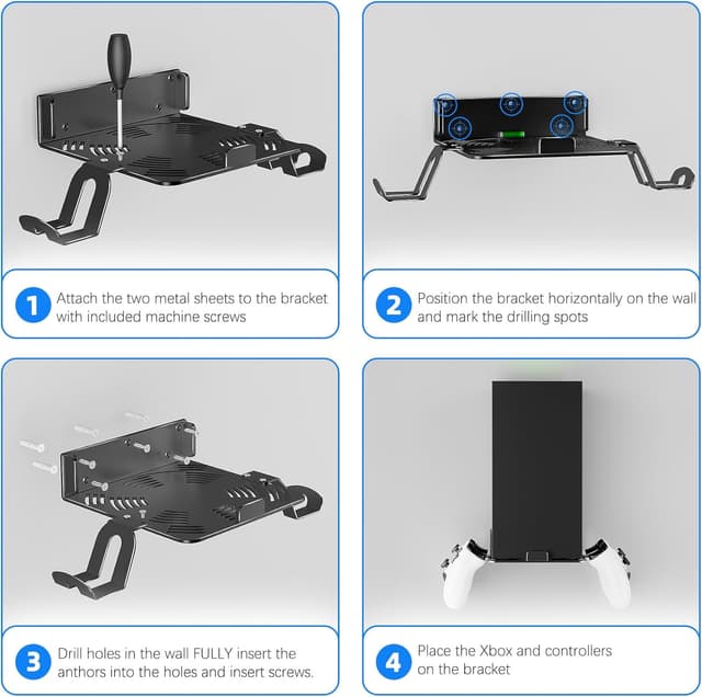 Detalle 2 de Bricok Aluminium Alloy Wall Mount Kit for Xbox Series X with Controller Stands and Ventilation Shelf (Black)