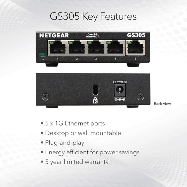 Thumbnail 4 de NETGEAR GS305 5‑Port Gigabit Switch