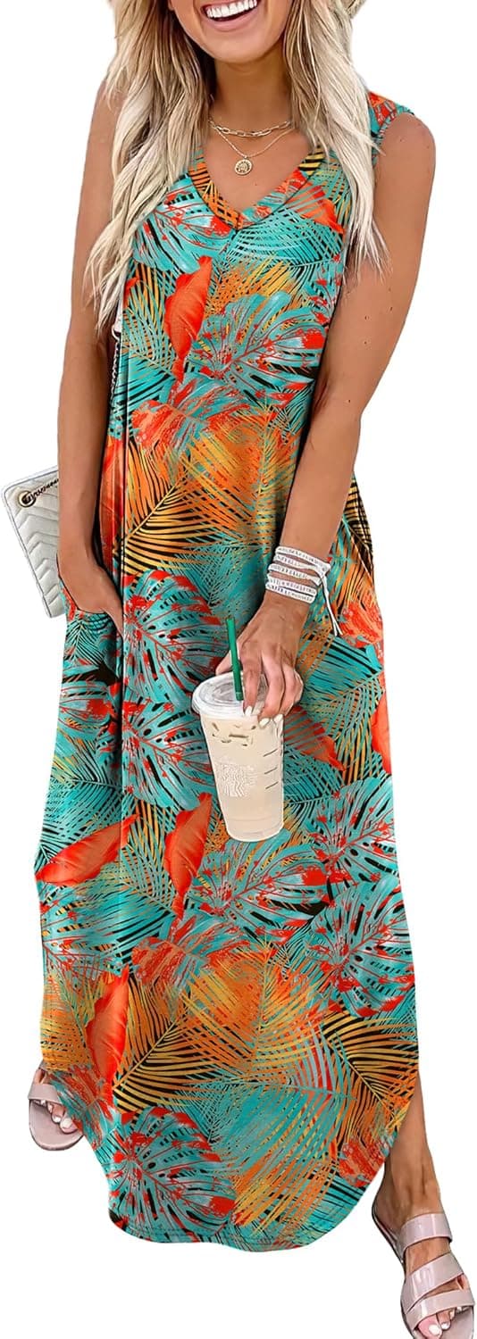 Detalle de SAMPEEL V-Neck Maxi Summer Dress with Pockets for Beach Vacations