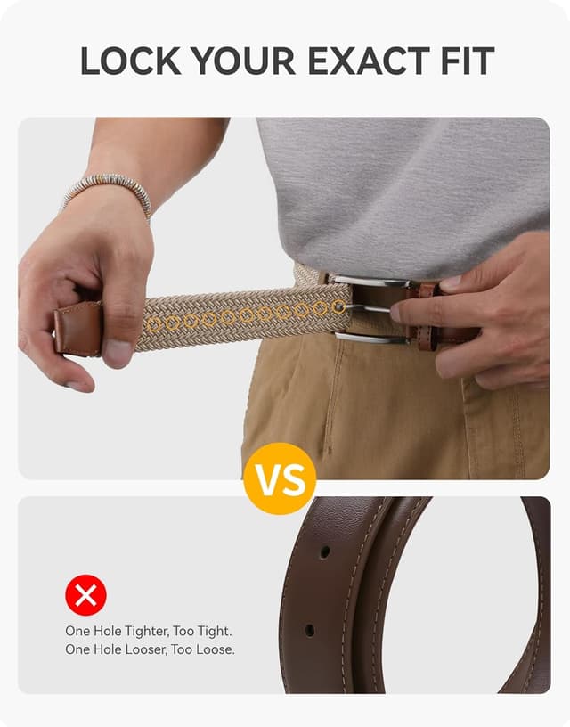 Detalle de CHAOREN Stretch Belt for Men (2-Pack) — 1.38-inch Braided Elastic Belt for Jeans & Casual Pants