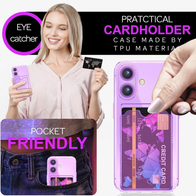 Thumbnail 5 de NALIA Neon Silikonhülle iPhone 16 Kartenfach Lila