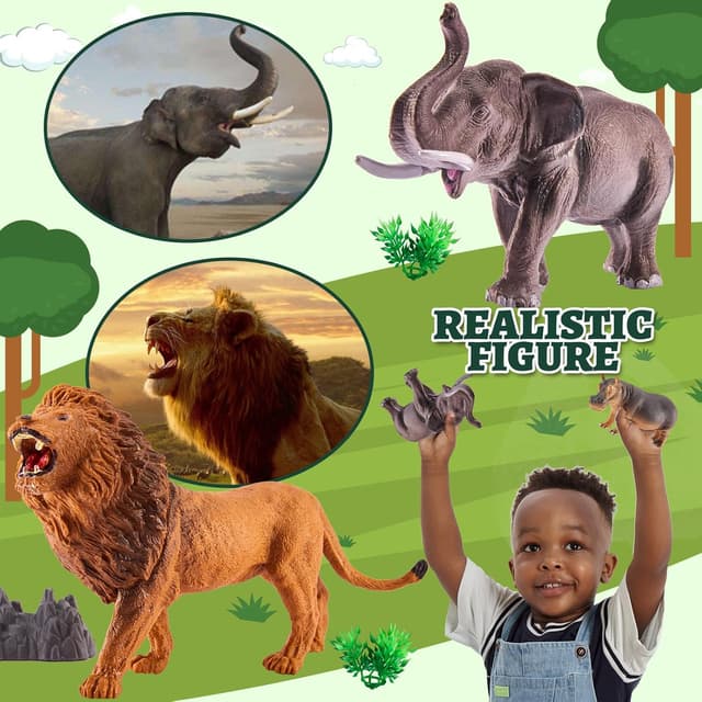 Detalle de TOEY PLAY 52PCS Animal Mother & Child Jungle Safari Figures Set with Soil Blocks & Carry Case