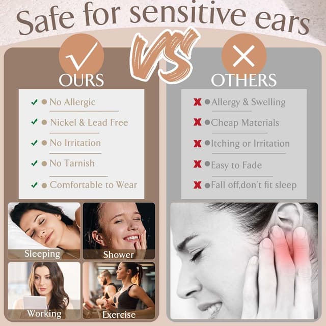 Thumbnail 5 de Jstyle Hypoallergenic 14K Gold Plated Studs for Sensitive Ears