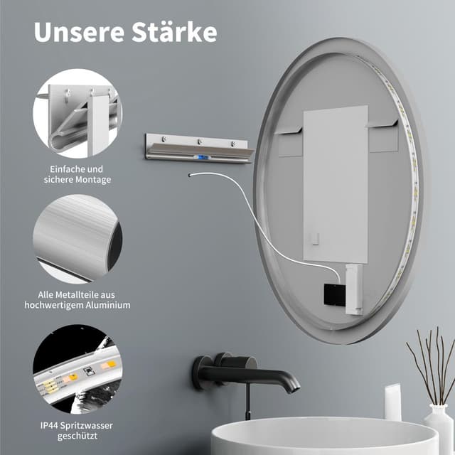 Detalle de HOKO Specchio da bagno rotondo 60 cm con LED modulabile e antiappannamento
