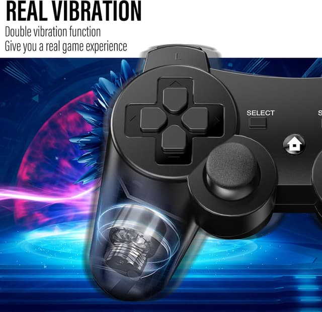 Detalle de PS3 Controller im 2er-Set: Wireless Gamepad mit Bluetooth, Dual Shock & Akku