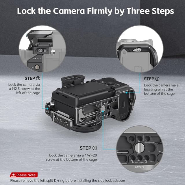 Detalle de SMALLRIG Cage Kit 4308 mit Kabelklemme und Arca-Swiss-Schnellwechselplatte für Sony Alpha 7R V/7 IV/7S III